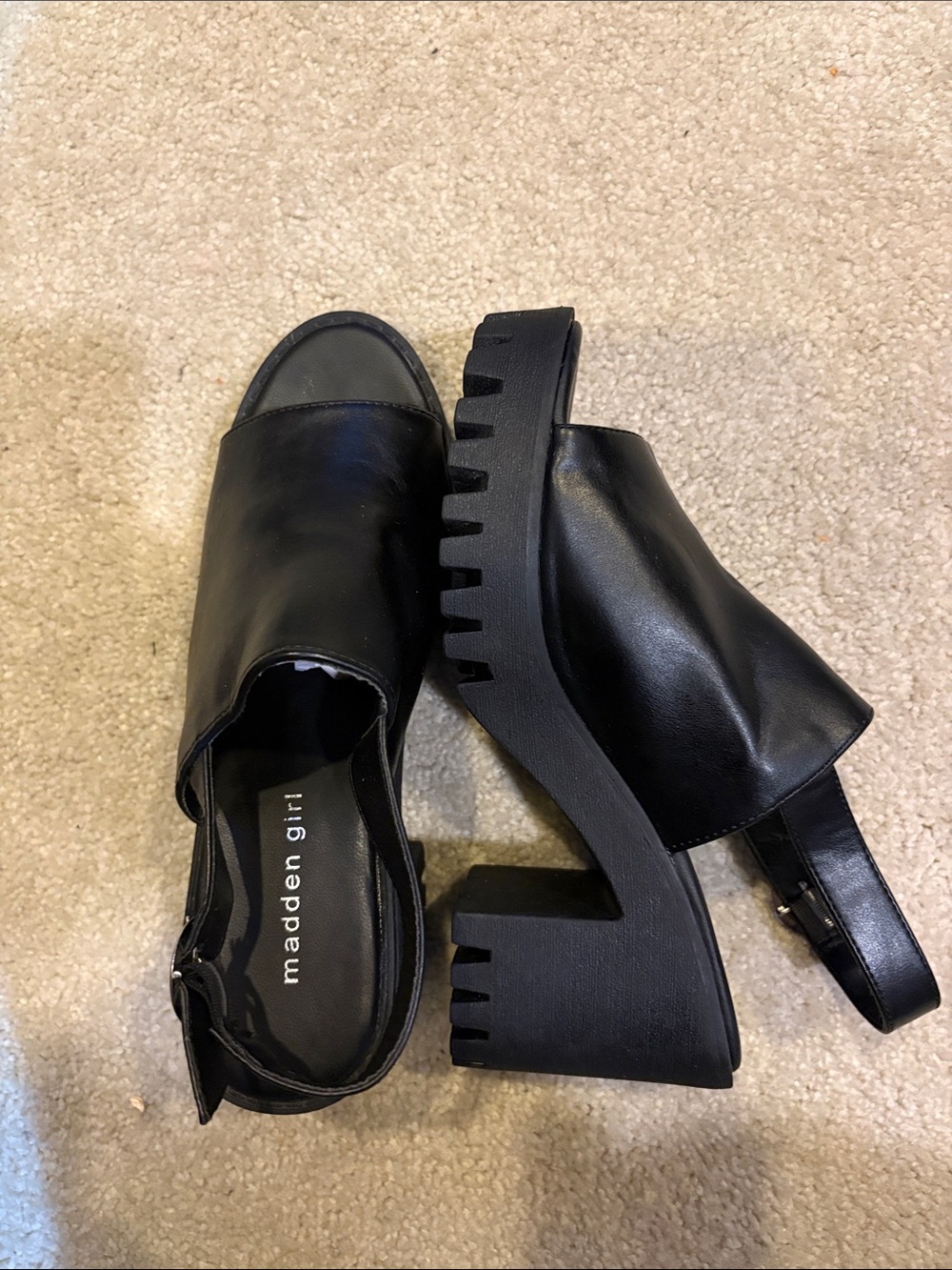 Madden Girl Black Platform Chunky Heel Slingback Sandals
